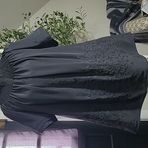 Rungolee Silk Short Sleeve Brooklyn Blouse With Lace Embroidered Stars Medium